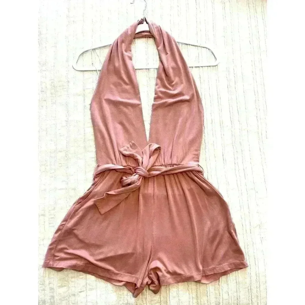 NWT REVOLVE Krisa Halter Romper Ocher Coral Size XSmall open back belted - Picture 2 of 7